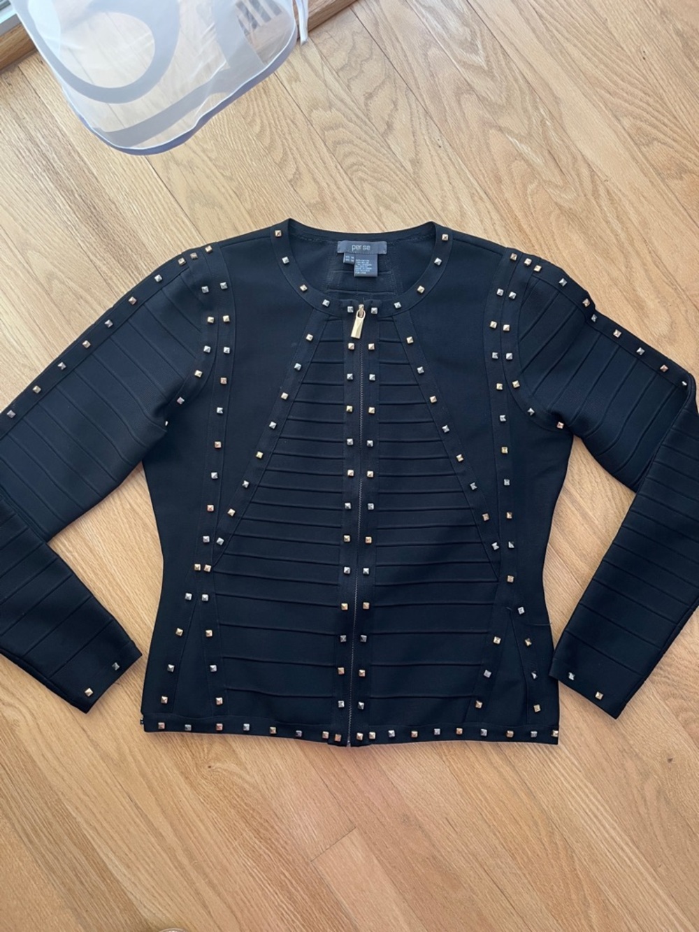 Per Se Black Jacket with Gold Stud Accents